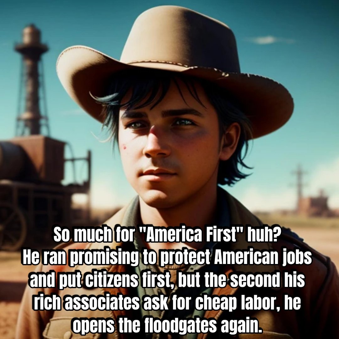 <a href="/LeadingReport/">Leading Report</a> Regular Americans are struggling to find decent paying work while he keeps bringing in more foreign workers to keep wages low for his friends' companies.
This is exactly why so many people are waking up, it's not about the country, it's about what benefits Trump and his circle.