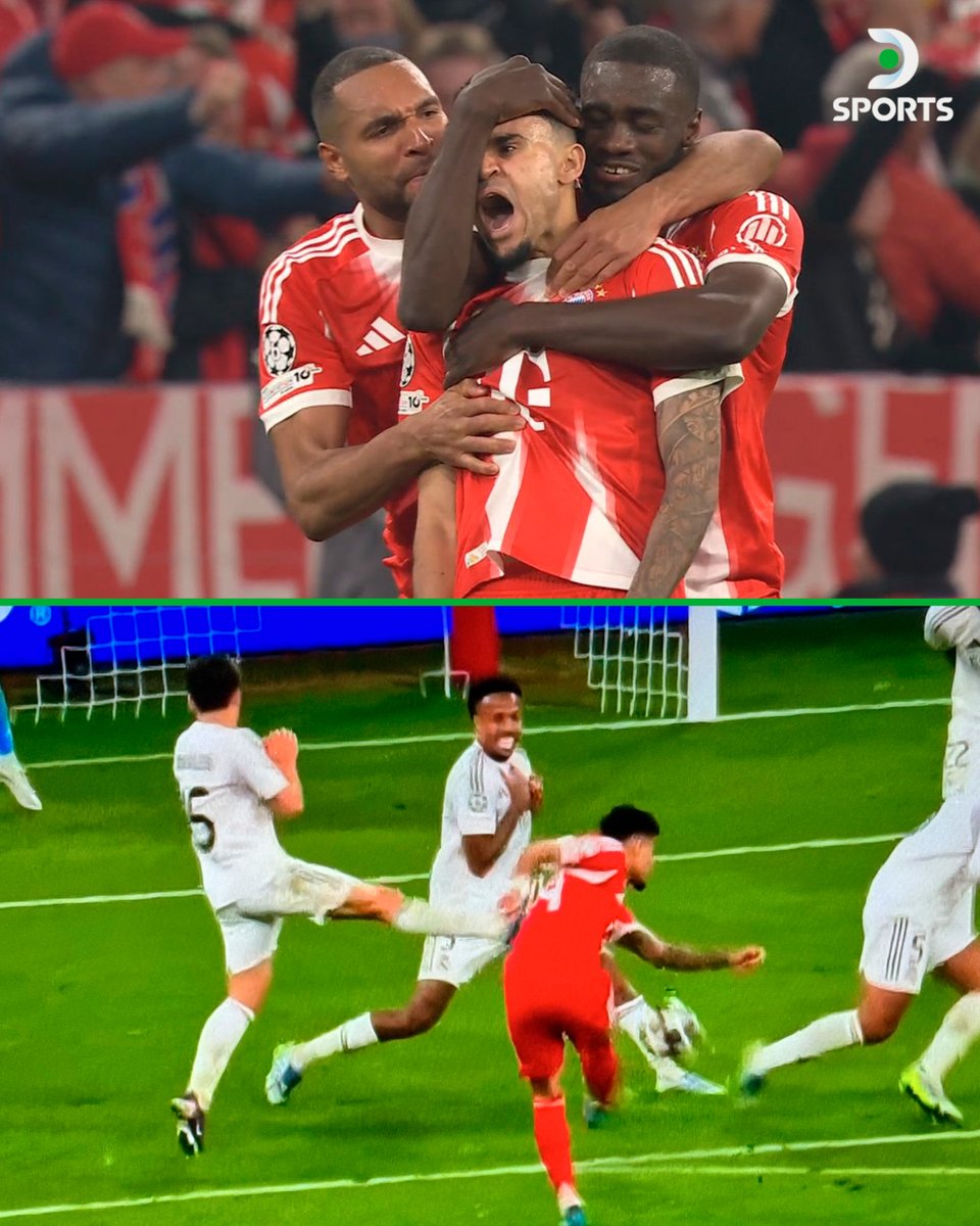 DSports's tweet image. ¡¡GOL AGÓNICO DE LUCHO DÍAZ QUE PUEDE VALER EL PASE DE BAYERN MÚNICH!! 🇨🇴🔥

⚽️ Al 89', el colombiano anotó el 3-3 (4-3 en el global) ante Real Madrid.

UEFA #Champions League