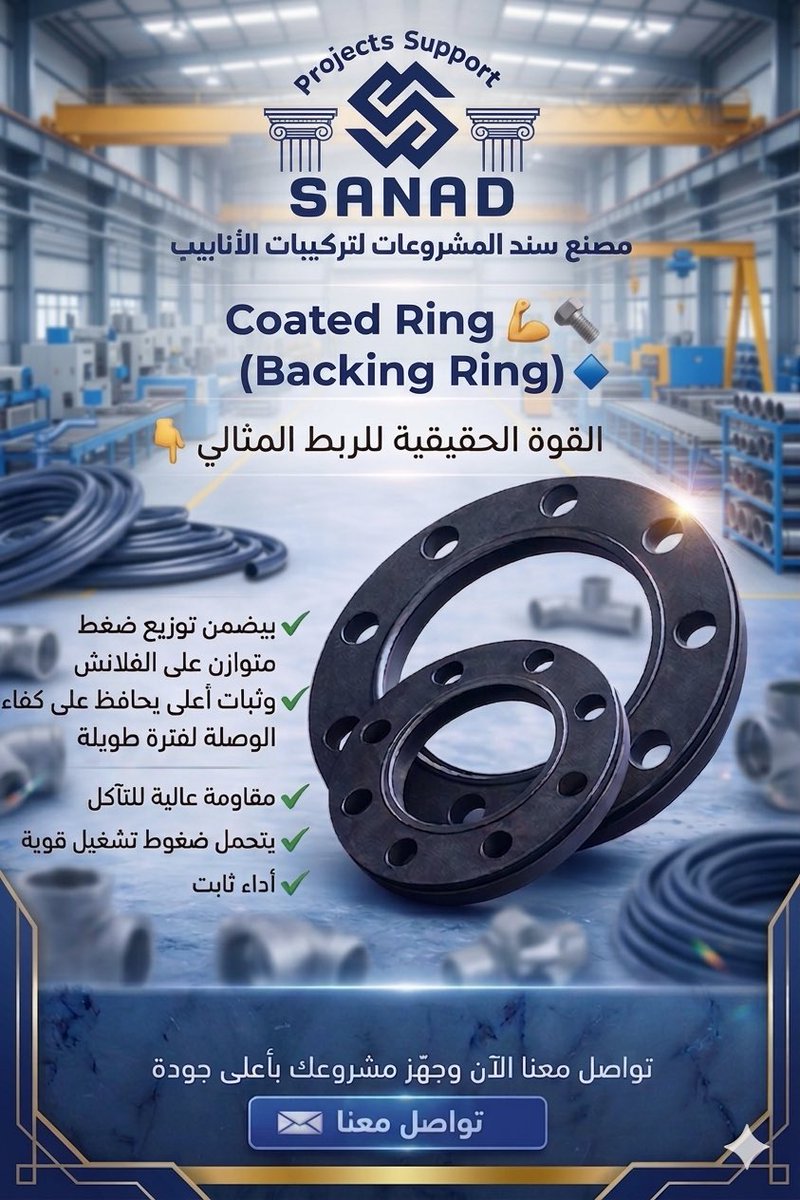 SanadProjec's tweet image. 🔥 Coated Ring (Backing Ring)

القوة الحقيقية للربط المثالي 💪

Coated Ring بيضمن توزيع ضغط متوازن على الفلانش
وثبات أعلى يحافظ على كفاءة الوصلة لفترة طويلة

✔ مقاومة عالية للتآكل
✔ يتحمل ضغوط تشغيل قوية
✔ أداء ثابت
📩 تواصل معنا الآن وجهّز مشروعك بأعلى جودة
#hdpe
#pipes