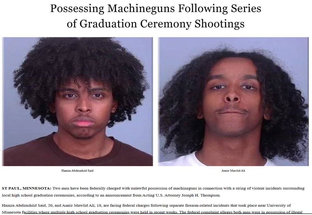 Gato_Cruzado_US's tweet image. Two (2) young Somalicious Thugs in Possession of Machineguns shot up University of Minnesota Graduation Ceremony peacefully #sarcasm 
justice.gov/opa/pr/jury-co… @GovTimWalz @Ilhan @amyklobuchar @SenTinaSmith @NEWSMAX @NewsmaxII @OANN @nypost @WashTimes @ABQJournal @PinonPost @ICEgov