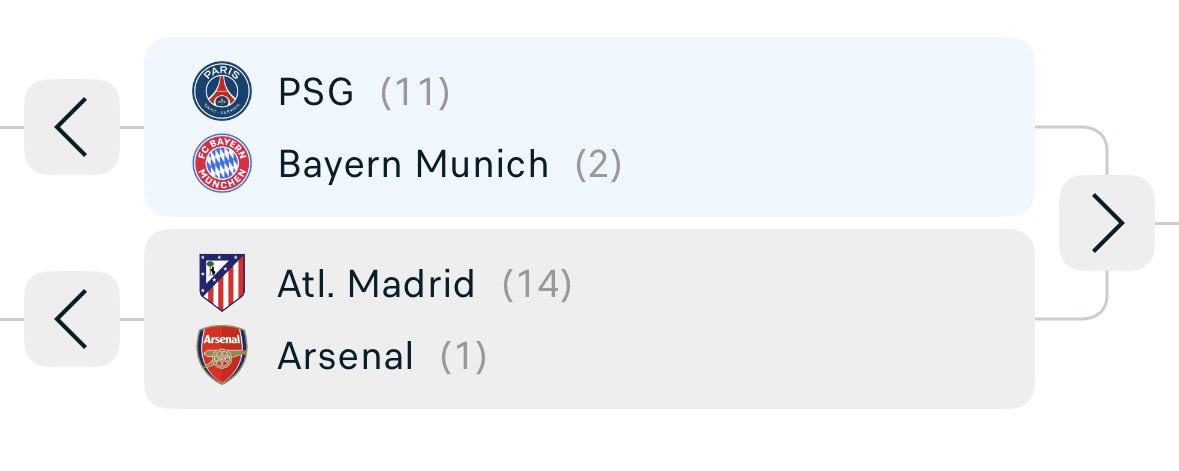 ait24studios's tweet photo. 🚨Now the Uefa Champions League semifinal games is set.🔥🔥🔥

Which teams are going to Budapest 2026?

PSG
BAYERN MUNICH
ATL MADRID
ARSENAL https://t.co/QETmleiqqL