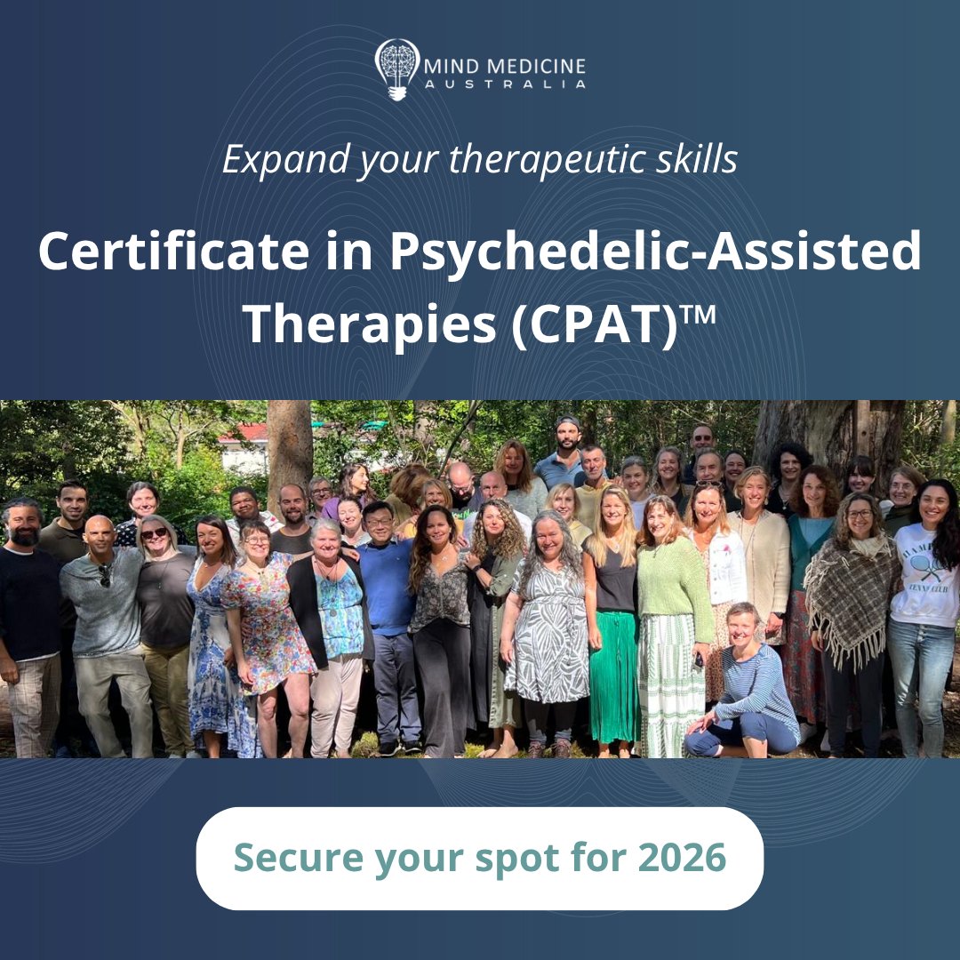 HLFINC's tweet image. Join our Certificate in Psychedelic-Assisted Therapies (CPAT)™ 2026 July intake. Join 600+ clinicians trained in psychedelic-assisted therapy. Apply now: cpat.mindmedicineaustralia.org #psychedelictherapy #CPD #mentalhealth @MindMedicineAU