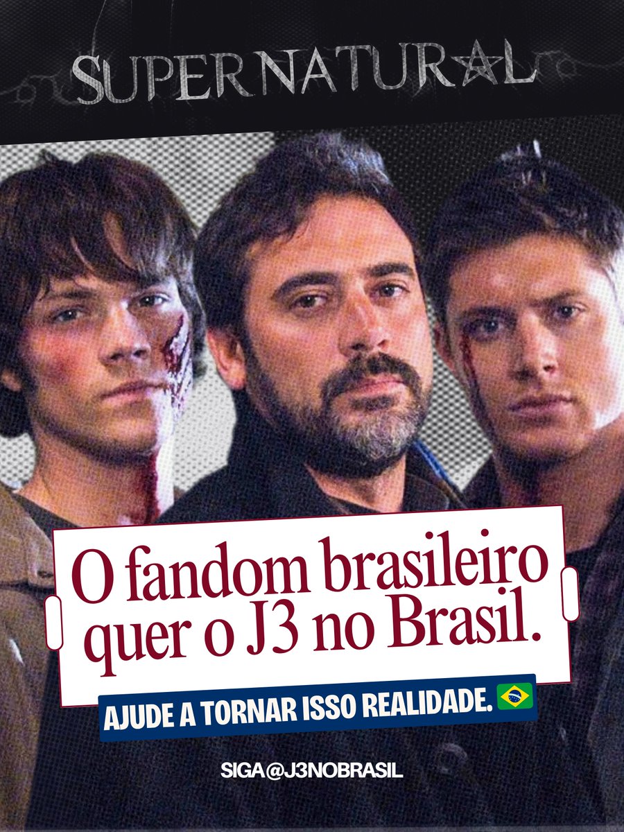 acervojdmorgan's tweet photo. O fandom brasileiro está se mobilizando para trazer Jensen Ackles, Jared Padalecki e Jeffrey Dean Morgan ao Brasil! Assina o abaixo-assinado ( https://t.co/pE2tWAyGS3 ) e siga @j3nobrasil para acompanhar tudo!  🇧🇷🖤 #J3NoBrasil https://t.co/EXrtnjLhKK