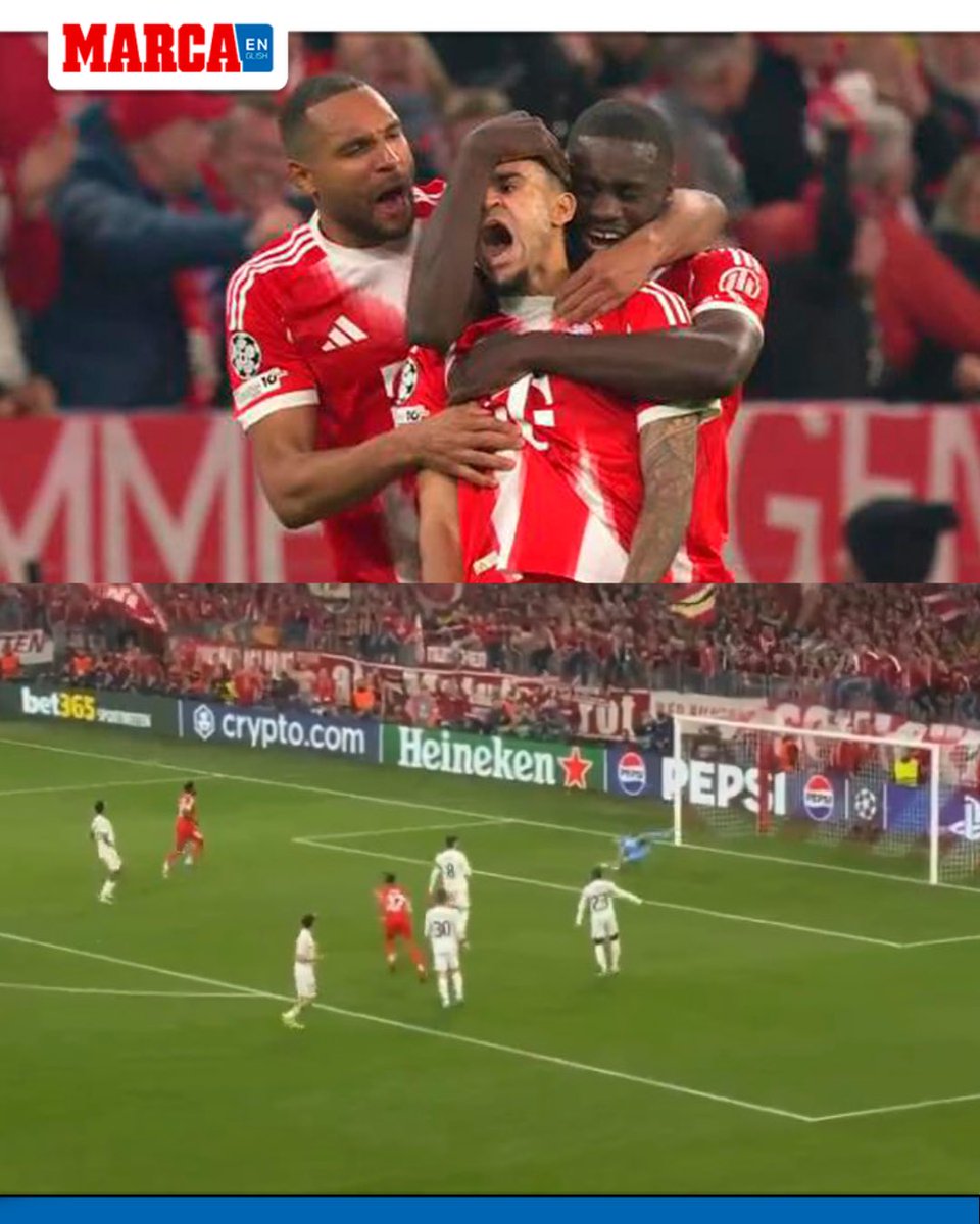 MARCAinENGLISH's tweet image. DÍAZ AND OLISE SEAL IT WITH STUNNERS ⚽️⚽️

Two incredible goals from Bayern Munich put the game and the tie to bed 🔥🔥

🔴 Bayern 4-3 Real Madrid ⚪️

#MichaelOlise #BayernMunich #ChampionsLeague #Football #Goal
