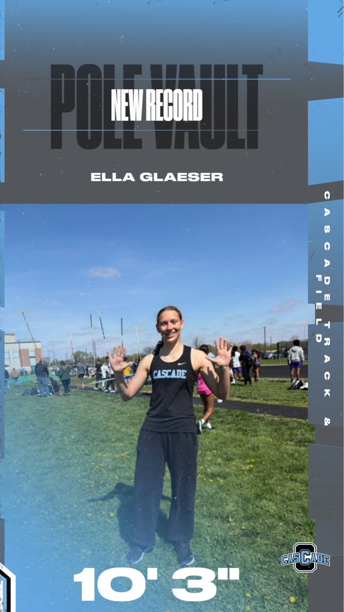 CascadeTandF's tweet photo. Last night two school records were taken down at Frankfort.

1st Ella Glaeser broke he own record in P.V. by clearing 10’ 3”.

Our Men’s 4 x 100 was broken by Elyjah M., Michael L., Brady S., and Jordan S. with a time of 44.10 https://t.co/VRKh0js3gK
