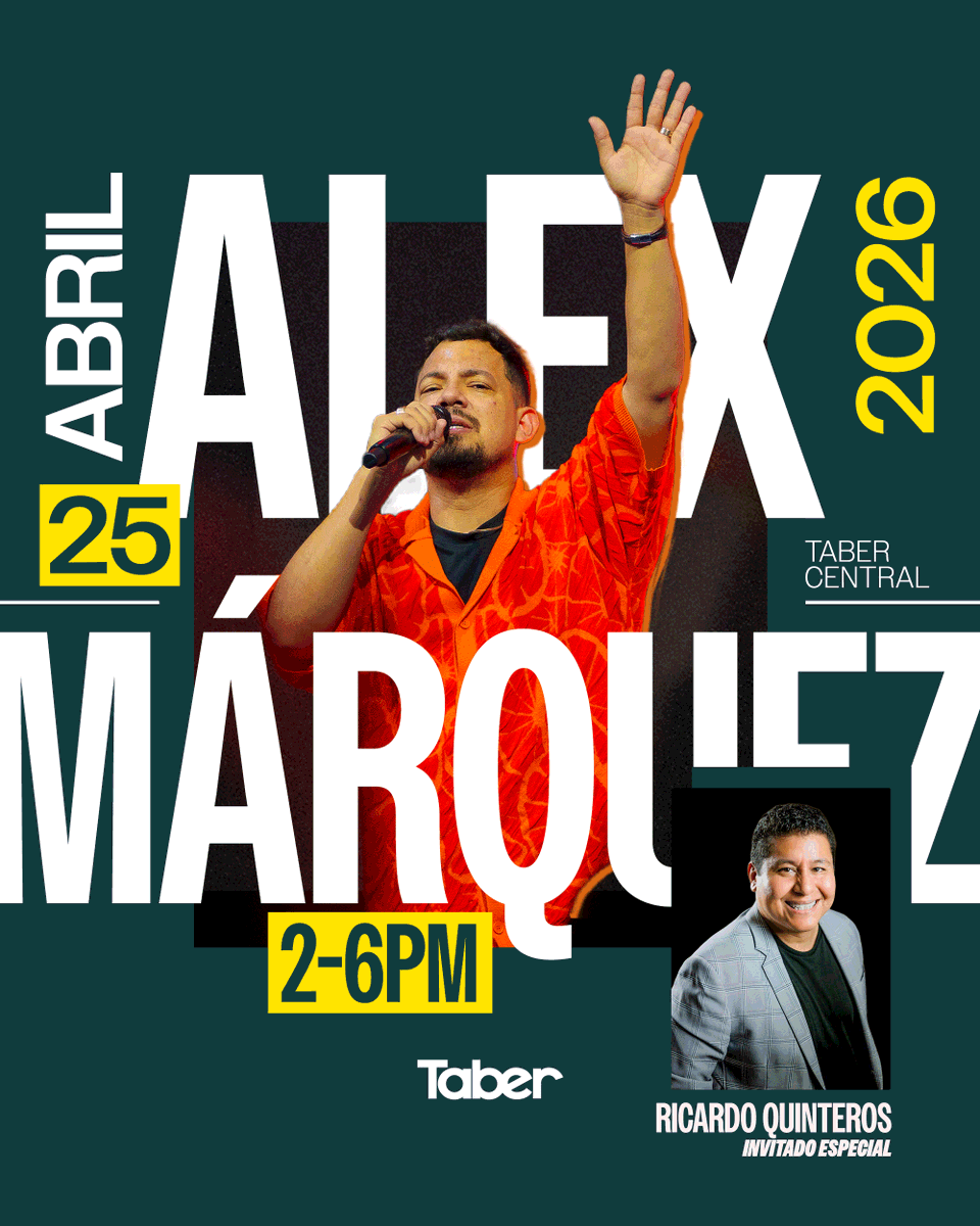 ¡Alex Márquez en el Taber Central!🤩

🗓 25 de abril | 2:00 PM – 6:00 PM 🕑
Una tarde de adoración que cambiará tu vida. ¡Te esperamos! ✨