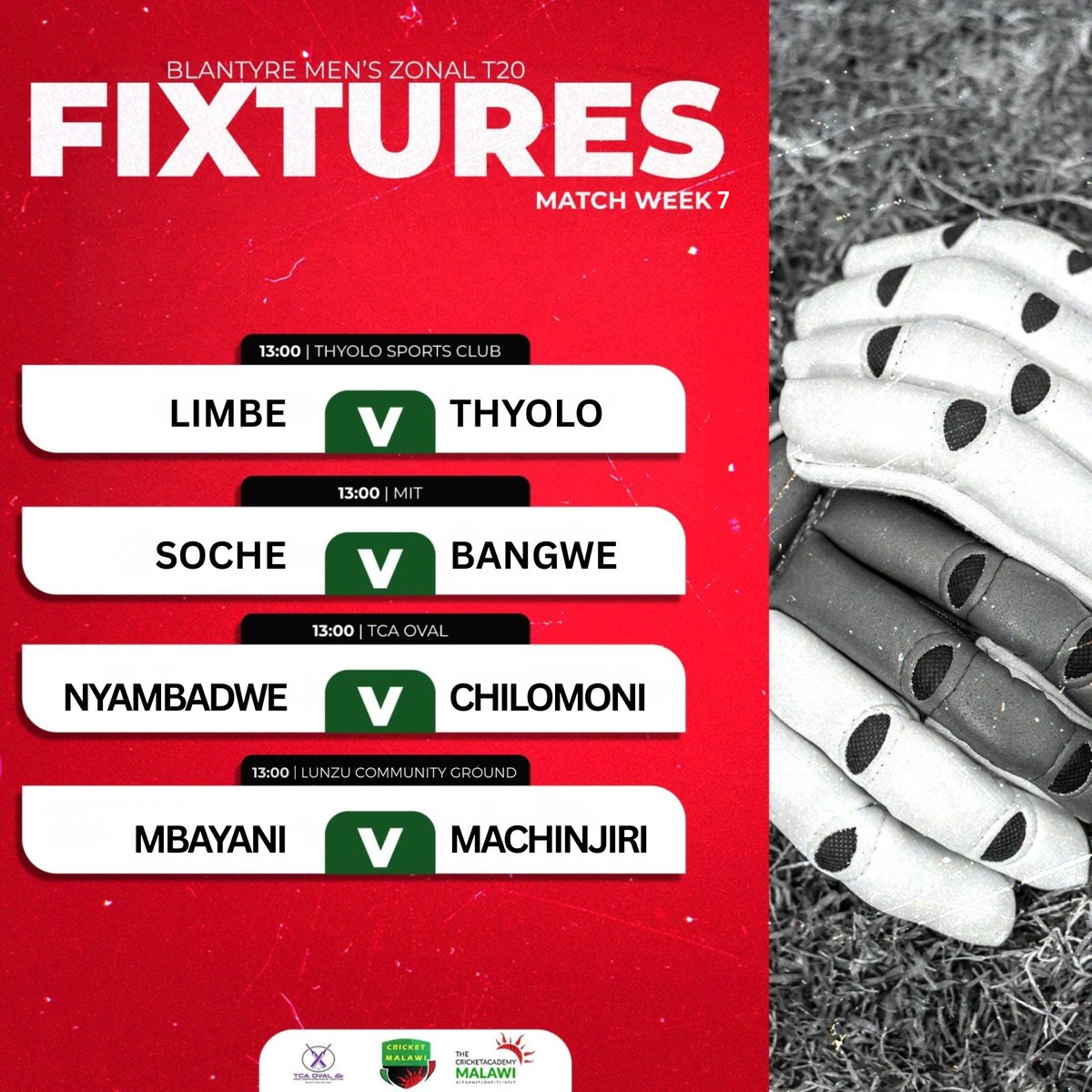 cricketmalawi's tweet image. 🏏 Blantyre Zonal T20 Sat 18 April

TSC
Limbe v Thyolo
MIT
Soche v Bangwe
TCA Oval
Nyambadwe v Chilomoni
LCG
Mbayani v Machinjiri
Women: 9AM
Men: 1PM

#CricketMalawi #DomesticCricket #LearnItLoveItLiveIt