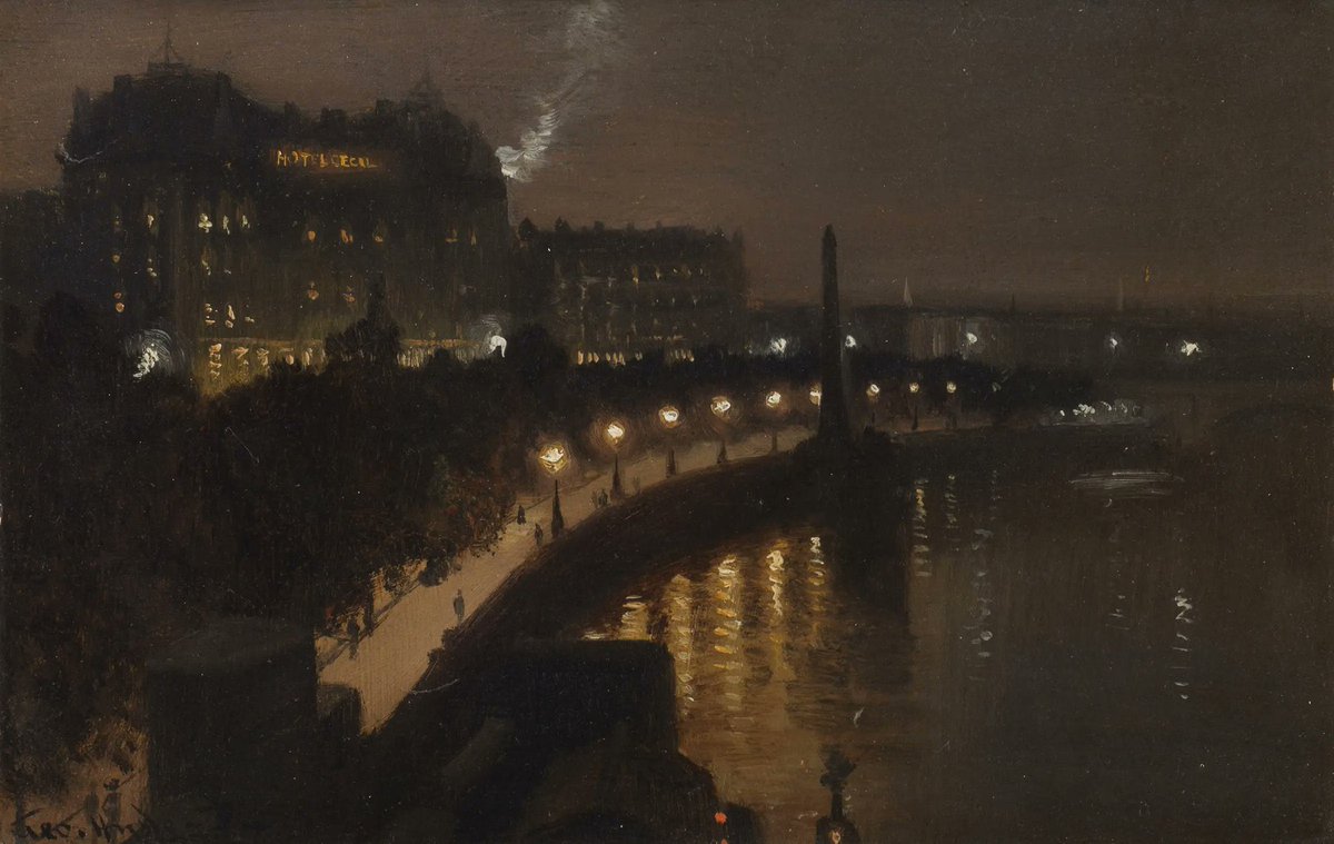 SeekAfterBeauty's tweet image. The Victoria Embankment from Hungerford Bridge, by George Hyde-Pownall
(1876-1932)