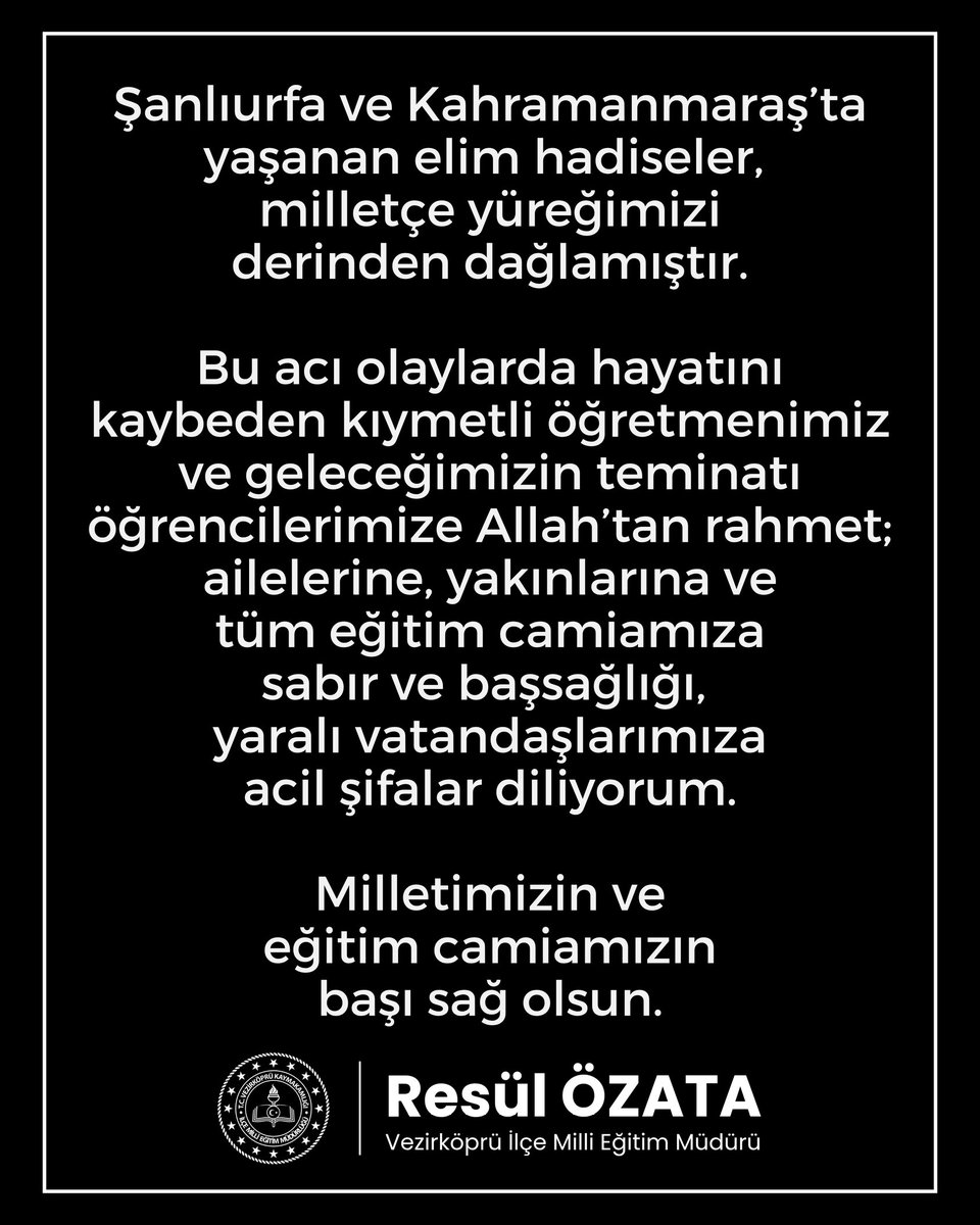 vezirkoprumem's tweet photo. Milletimizin ve eğitim camiamızın başı sağ olsun.

@tcbestepe @RTErdogan @tcmeb @Yusuf__Tekin @TCSamsunValilik @orhantavli_ @TCVezirkopru @KyaOzgur_ @samsunmem @muratagar60 @resulozata55 https://t.co/11Zhr5GYxf