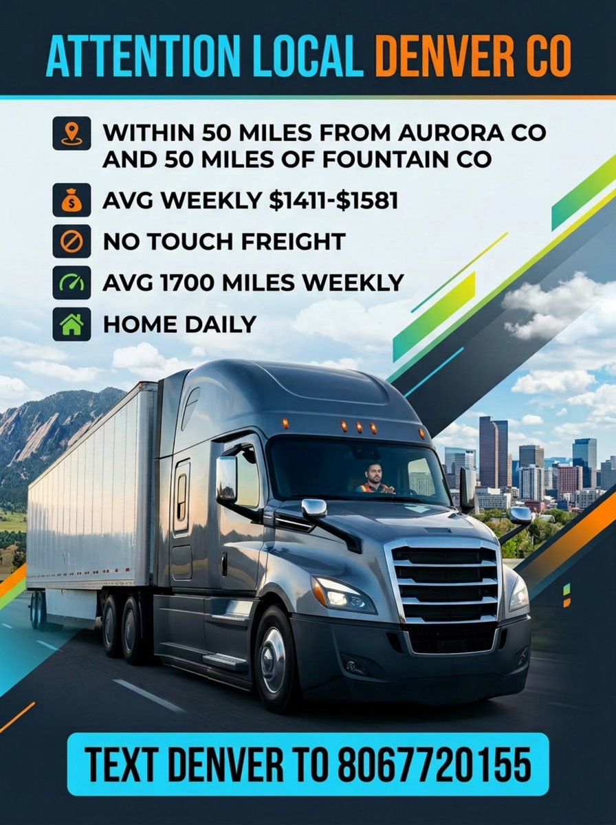 Rebeccarecruite's tweet image. Drive local routes in Denver with weekly earnings of $1411-$1581. Enjoy home daily, no touch freight, and 1700 miles weekly freedom. Text DENVER now! #DenverJobs #TruckLife #DriveLocal