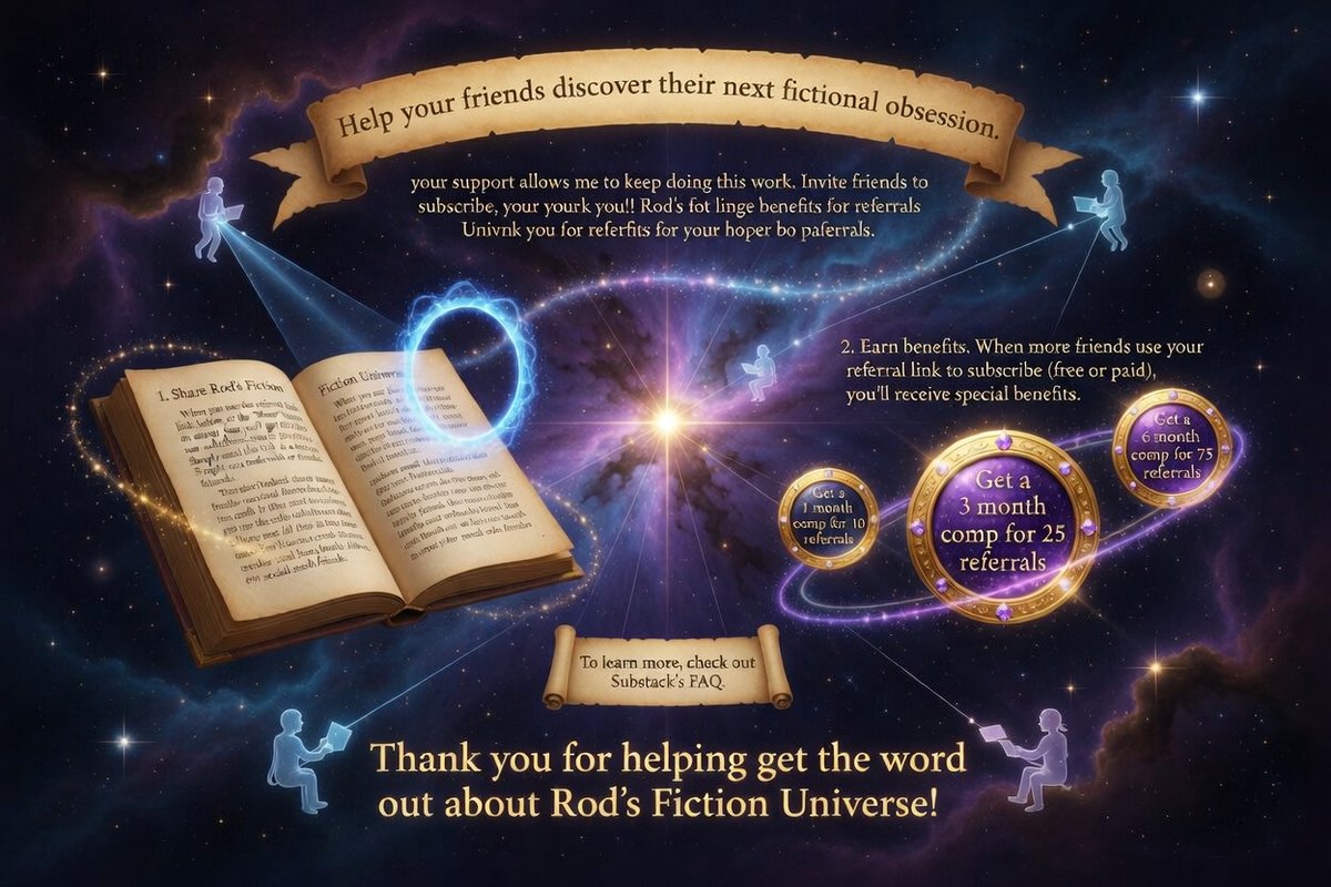 rodtrent's tweet image. Invite your friends to read Rod’s Fiction Universe rodsfictionbooks.substack.com/p/invite-your-…

 #RodsFictionUniverse #IndieAuthor #FictionBooks #BookLovers #SciFiBooks #FantasyReaders