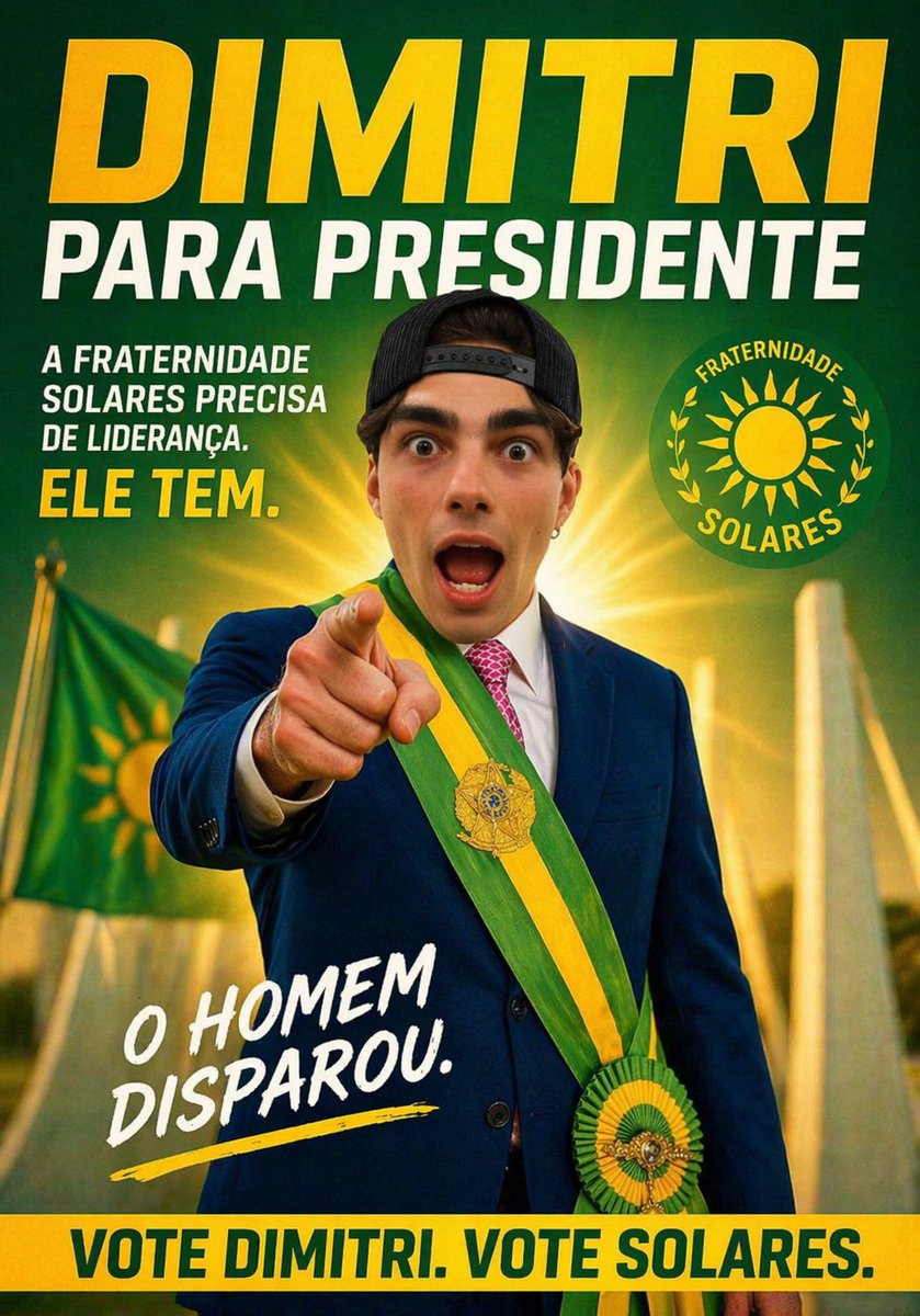 O HOMEM DISPAROU! VOTE DIMITRI PARA PRESIDENTE🚨
O povo precisa de festa, o povo precisa de liderança!💛
