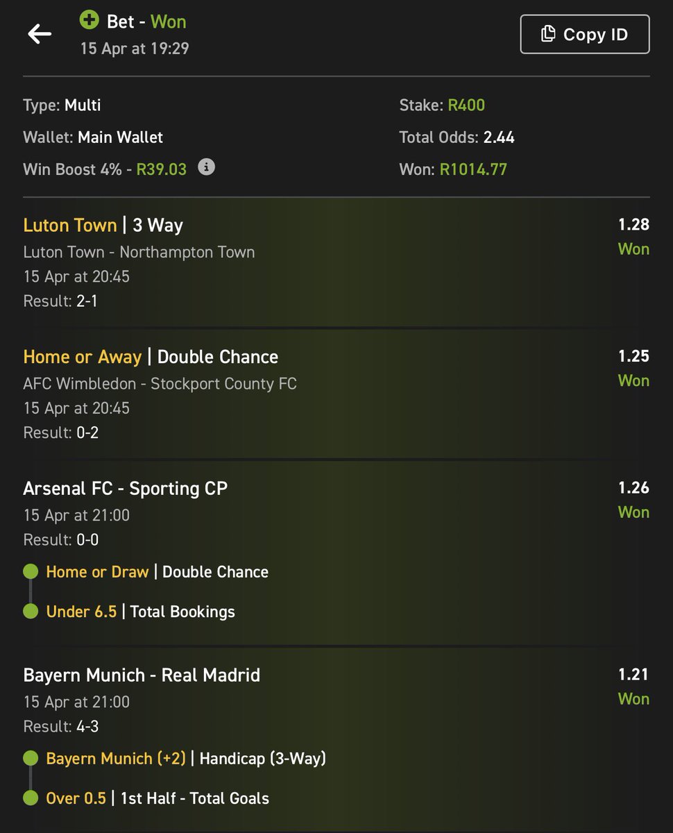 Wednesday Night Football Boom!⚽️⚽️🍏💥

R1k inside💰

Congratulations if you followed!🥳🥳🥳

Follow lapho and we win together!🙂‍↔️🤌🏾

18+ T&amp;Cs Apply