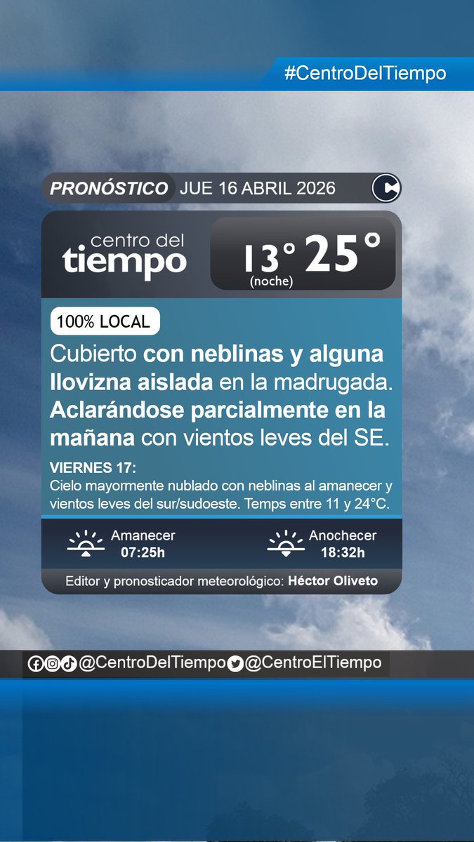centroeltiempo's tweet image. Nuestra previsión meteorológica 100% local para mañana jueves 16 de abril y un adelanto para el viernes 17 acá:
🕗Emisión 15/04/26 19:15h.
⚠️Válido para el área triciudad de #Azul, #Olavarría y #Tandil en el centro de la #ProvinciaDeBsAs.