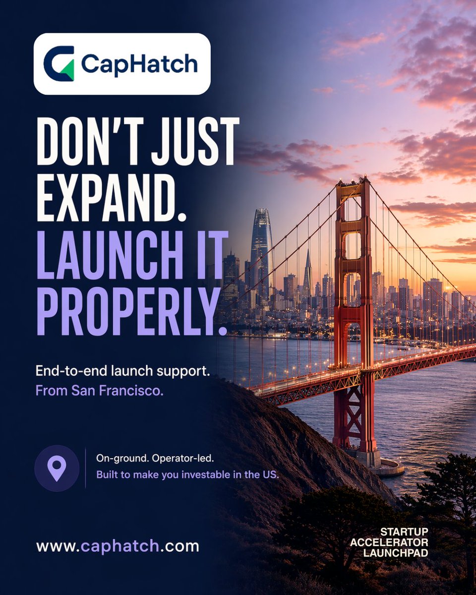 CapHatch's tweet photo. Don’t just expand to the US. Launch it properly.
Most founders fail trying to “figure it out” from the outside.

We operate as your on-ground layer in San Francisco, helping you go from global startup → investable US company.

https://t.co/5WnbfUFgfn https://t.co/iJGVLnVGw8