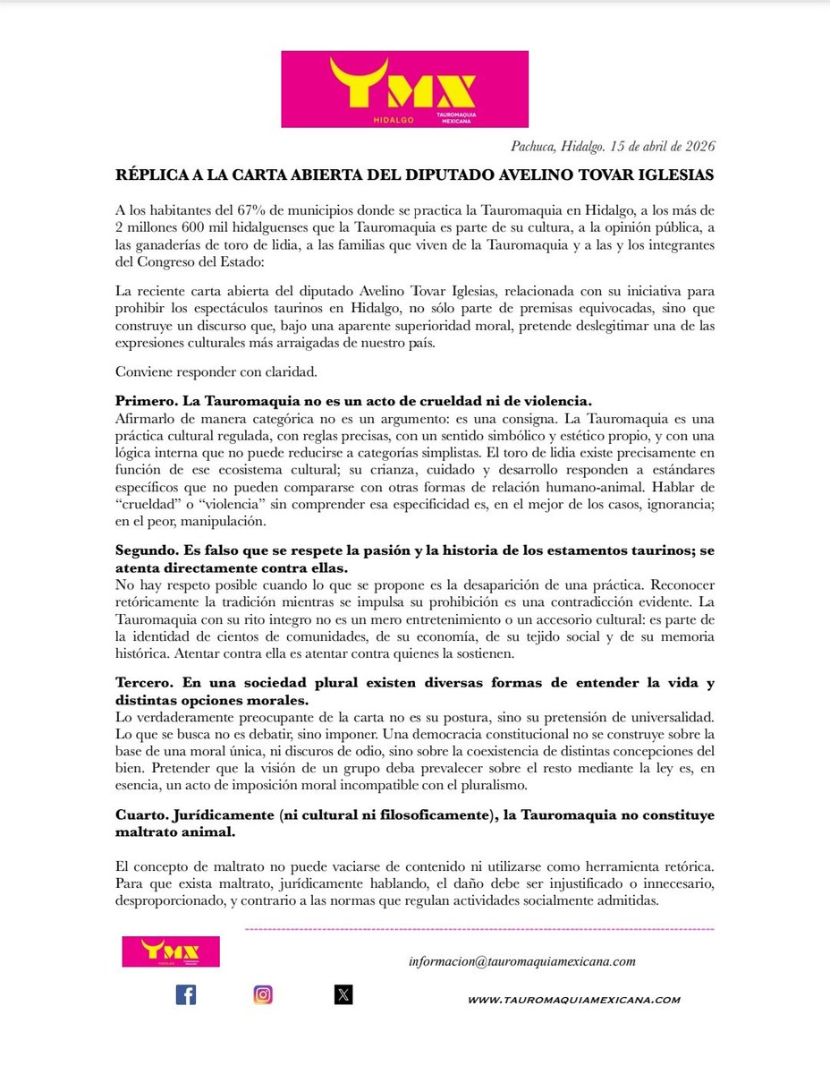 tmxhidalgo's tweet photo. Replica a la carta abierta del diputado Avelino Tovar Iglesias. https://t.co/MrOrNxRyb2