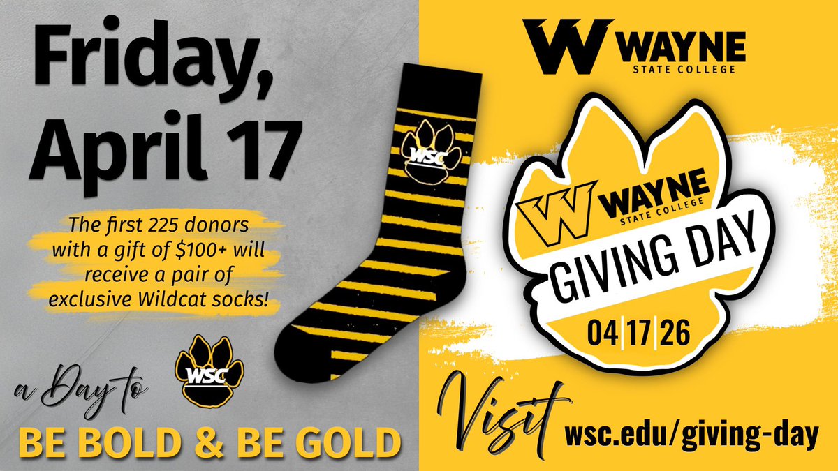 wscwildcats's tweet image. Giving Day is this FRIDAY, April 17! 

Join the Wildcat family in supporting our student-athletes and help us reach our goal of $125,000.

Visit 👉 fundraise.givesmart.com/vf/WSC26Giving…

#BeBold #BeGold #WSCGivingDay2026