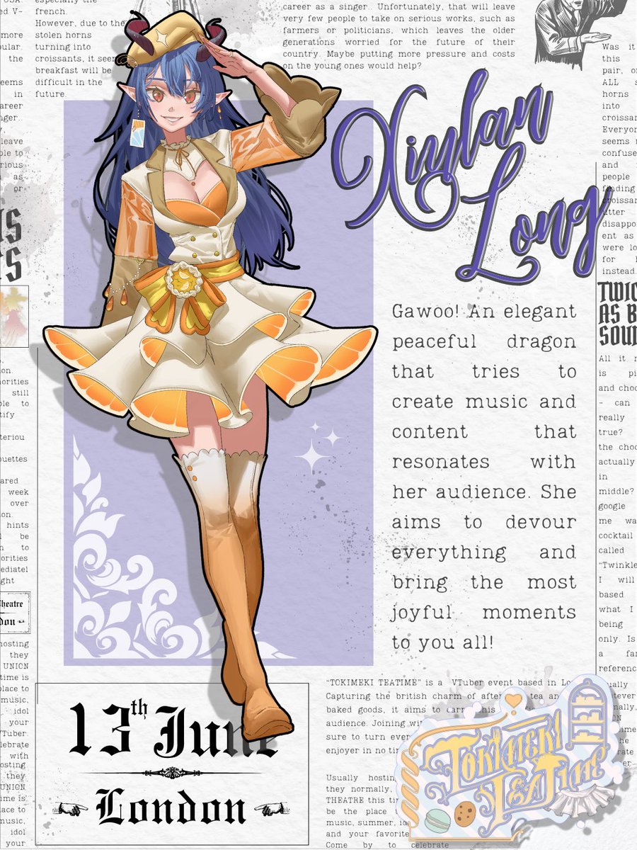 VirtualStagePro's tweet photo. Gawoo! An elegant peaceful dragon that tries to create music and content that resonates with her audience. She aims to devour everything and bring the most joyful moments to you all!

🍓 for Tokimeki Teatime, we welcome 

@XiulanLong 🐉🍋

Tokimeki Teatime - a new Vtuber event in London! The Lineup will be revealed one by one, follow us to not miss any updates 💕

🗓️ 13/06/2026
📍 @TheUnionTheatre 
🎫 https://t.co/nK3fNNRrvR