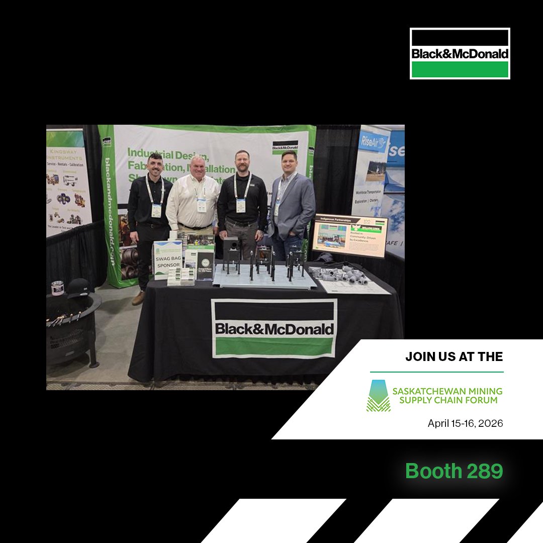 bandmlimited's tweet image. The B&amp;amp;M team — Alan Sweeney, Tyler Hassett, Joel Goy &amp;amp; Chris Plested — is at the Saskatchewan Mining Supply Chain Forum, connecting with partners and showcasing our mining &amp;amp; industrial capabilities. Visit us at Booth #289.
 
#SIMSA #Mining #IndustrialConstruction #VDC