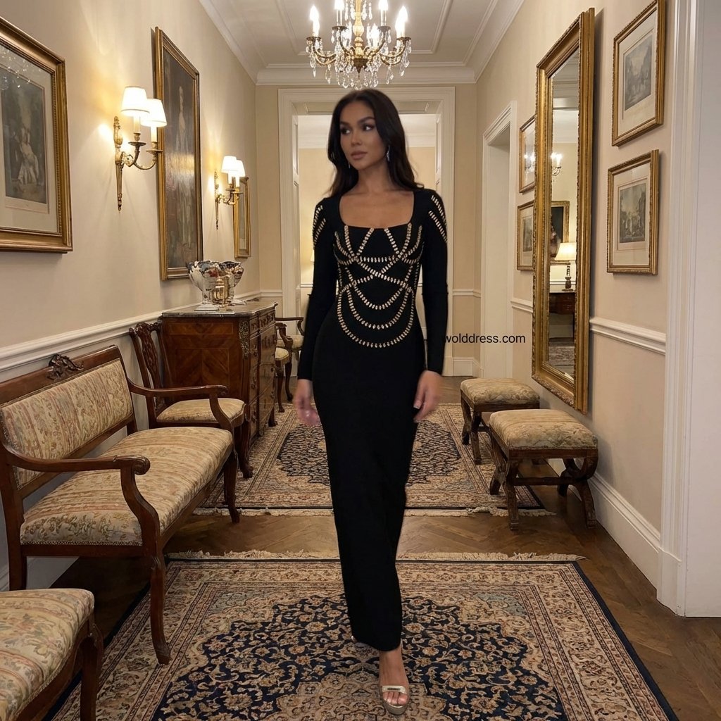 MikeBellane's tweet image. The struggle: finding a formal dress that looks expensive but actually fits perfectly. The square collar + rhinestone detailing on this bandage dress is doing the heavy lifting for my next event. Absolute mood. 💎 #wolddress #eveningwear #fashionhack