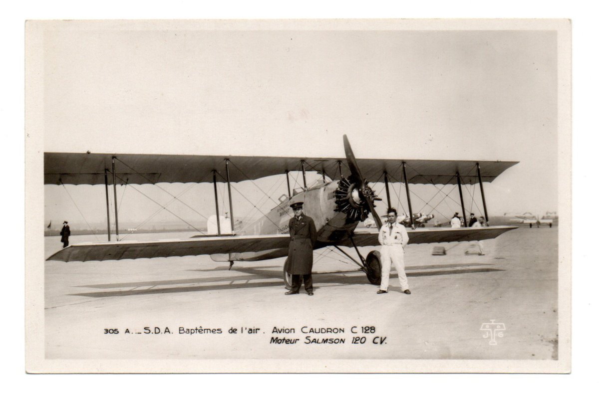 laurentalbaret's tweet image. [Aviation] Carte postale publicitaire neuve ✉️ « S.D.A. Baptêmes de l'air. Avion Caudron C.128 ». 
Cet appareil triplace immatriculé F-AHEB appartenait à René Caudron. Utilisé pour des baptêmes par la Société pour le Développement de l'Aviation 🇫🇷 #PassionCaudron #acquisition ✈️