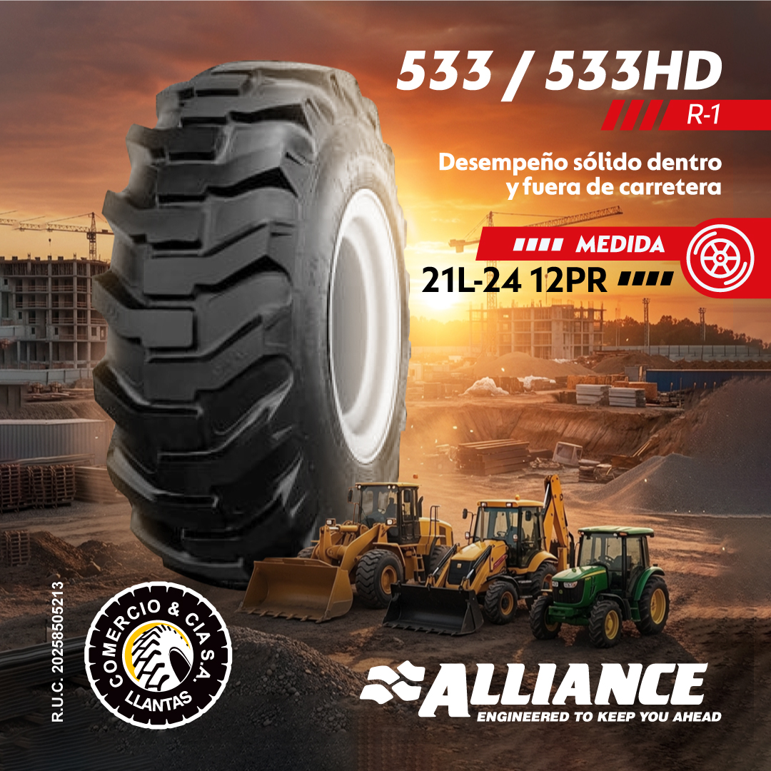 YokohamaOHTPeru's tweet photo. El 533 / 533HD de Alliance ofrece tracción confiable, buen frenado y desempeño sólido en industria y construcción.

📲 +51 946 095 407
📧ventas.llantas@molicom.com.pe
💻https://t.co/CWNLFAObzF

#Alliance #533HD #Construcción #Industria #OTR https://t.co/YecEIlKiDq