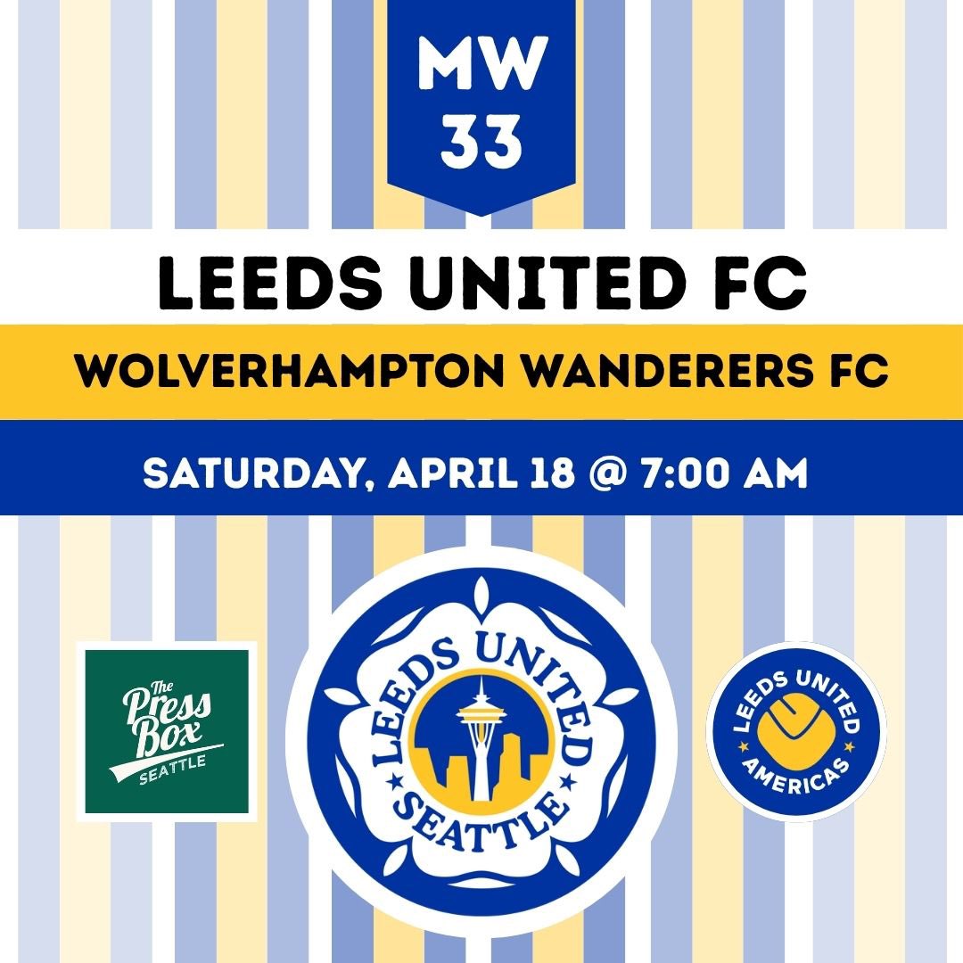 LUFCSeattle's tweet photo. It’s Hump Day and the weekend is on the horizon!

Let’s carry the momentum from Monday’s win into Saturday—join us at @thepressbox_WA for a 7 AM kick from Elland Road.

Bring your appetite, bring a friend, and don’t forget your lucky charm as we push for another 3 points!

#LUFC https://t.co/ORKV0MUdlg