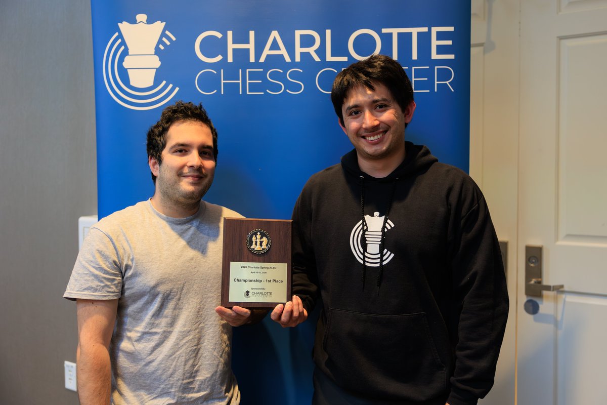 CLTchesscenter's tweet photo. Congratulations to our ALTO winners!

GM Francesco Sonis tied for 1st with IM Craig Hillby, each earning 4.5 pts in the Championship section!

Ramon Oropeza won 1st in the U1900 with 4.5 pts and Justin McFee won 1st in the U1400 with the only perfect score of the tournament! https://t.co/2gxLYHCoyJ