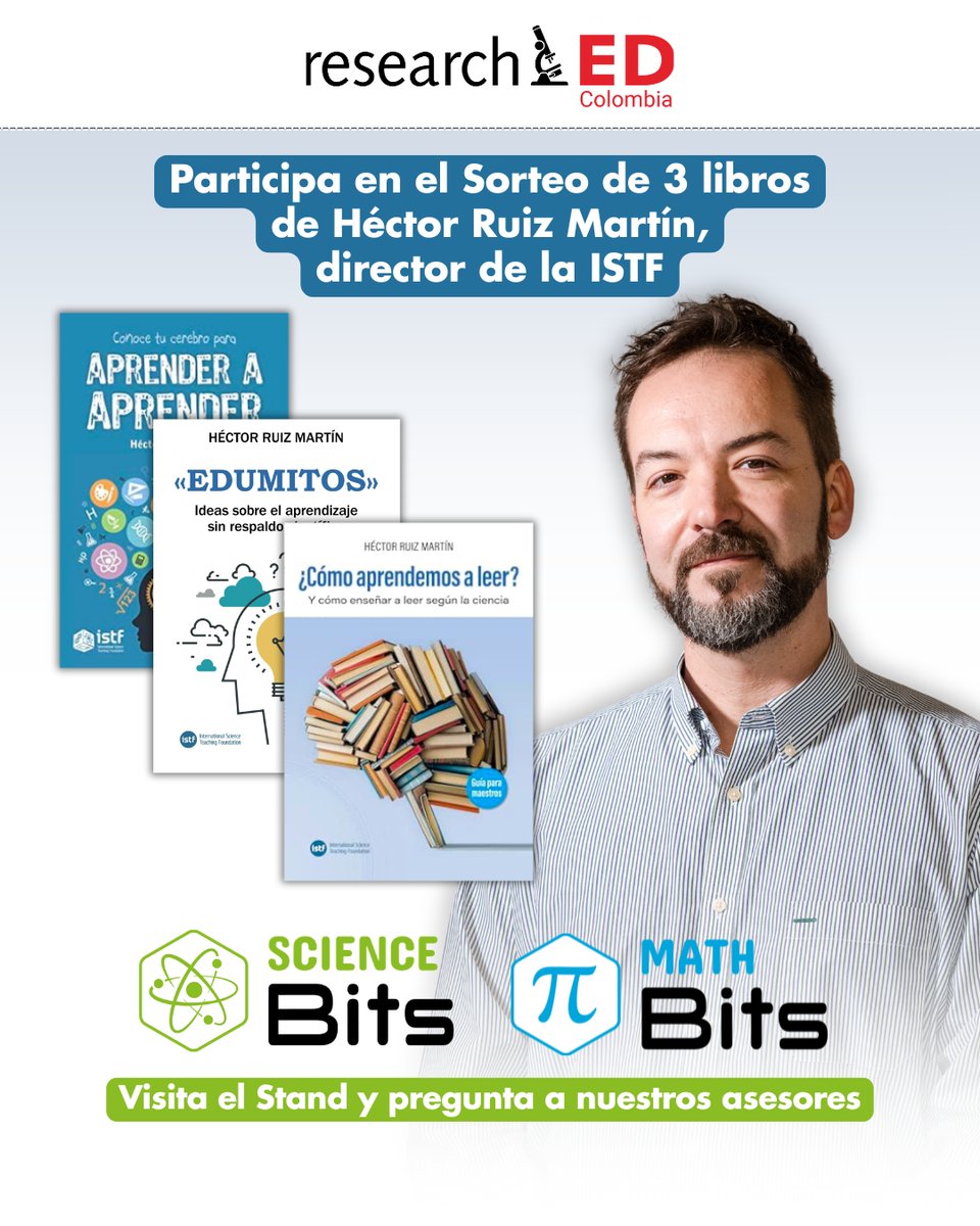 ISTFoundation's tweet image. Con motivo de #researchED Colombia 🇨🇴 2026, desde la International Science Teaching Foundation, junto a @ScienceBits y @MathBits, queremos contribuir a que las ideas no se queden en el auditorio.
Por eso, Science Bits y Math Bits sortean tres libros de @hruizmartin, director de