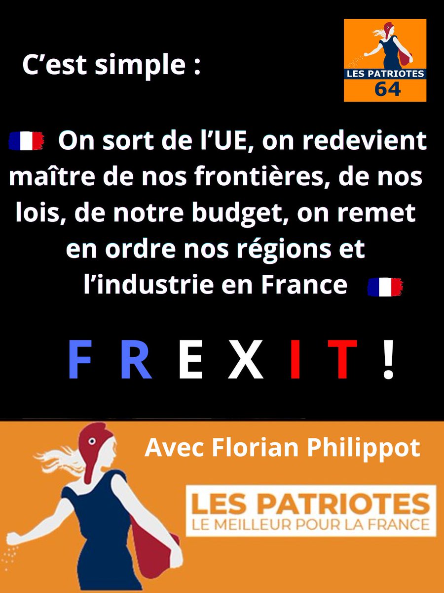 LesPatriotes64's tweet image. 🇫🇷L'UE : source de tous nos maux en France!
🇫🇷Le FREXIT est une évidence pour retrouver notre Liberté.
#Frexit
#SouverainetéNationale
#INDEPENDANCE
#FranceLibre
#Soutien @f_philippot