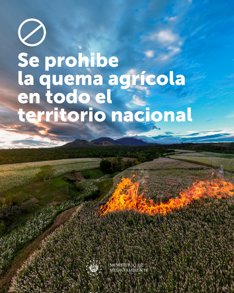 ¡Las quemas agrícolas están *prohibidas* a nivel nacional!

Ambiente seco, altas temperaturas y viento generan riesgo extremo de incendios. 

Toda quema puede convertirse en incendio. 

Esta prohibición es de cumplimiento obligatorio.