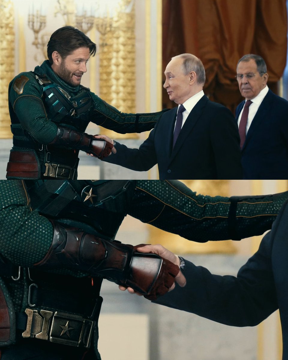 ashotmagazine's tweet photo. Soldier Boy shaking hands with Vladimir Putin in ‘THE BOYS’ S05E03. https://t.co/xV9aDcdaL8