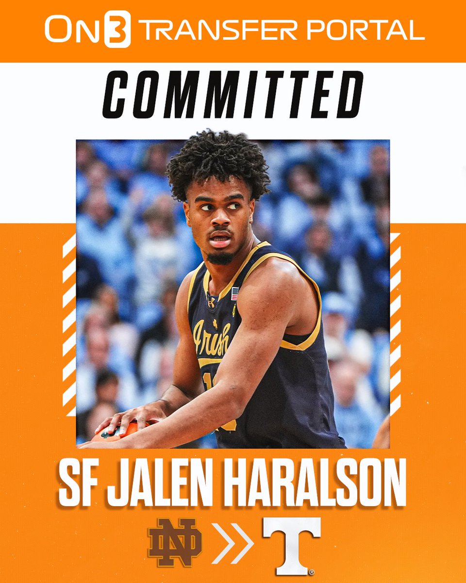 BREAKING: Notre Dame transfer SF Jalen Haralson has committed to Tennessee🍊

on3.com/transfer-porta…