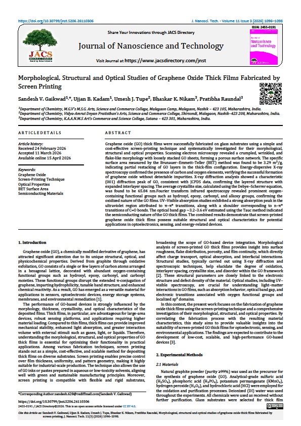 jnst_journal's tweet image. Studies of Graphene Oxide Thick Films Fabricated by Screen Printing

S.V. Gaikwad*, U.B. Kadam, U.J. Tupe, B.K. Nikam, Pratibha Raundal

J. Nanosci. Tech.

Volume 11,Issue 3,2026, Pages: 1096 – 1098.

doi.org/10.30799/jnst.…

#jacsdirectory #jnst #nanoscience #nanotechnology