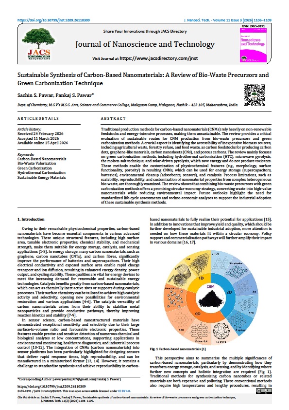 jnst_journal's tweet image. Sustainable Synthesis of Carbon-Based Nanomaterials: A Review of Bio-Waste Precursors

Sachin S. Pawar, Pankaj S. Pawar*

J. Nanosci. Tech.

Volume 11,Issue 3,2026, Pages: 1106 – 1109.

doi.org/10.30799/jnst.…

#jacsdirectory #jnst #nanoscience #nanotechnology