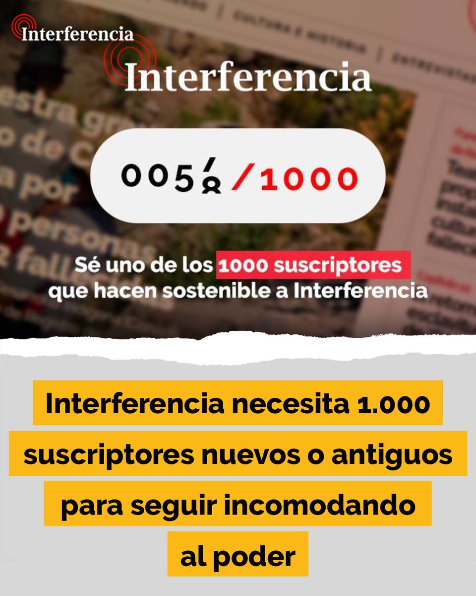 InterferenciaCL's tweet photo. Nuestro medio lanza su primera campaña de suscripciones en años. En un mundo comandado por Trump, Netanyahu, Milei y Kast, apuntalar a la prensa independiente es más importante que nunca. Lo que está en juego es, nada más ni nada menos, la democracia.👇
https://t.co/2VVu1XSYuQ https://t.co/wgcLiR8laR