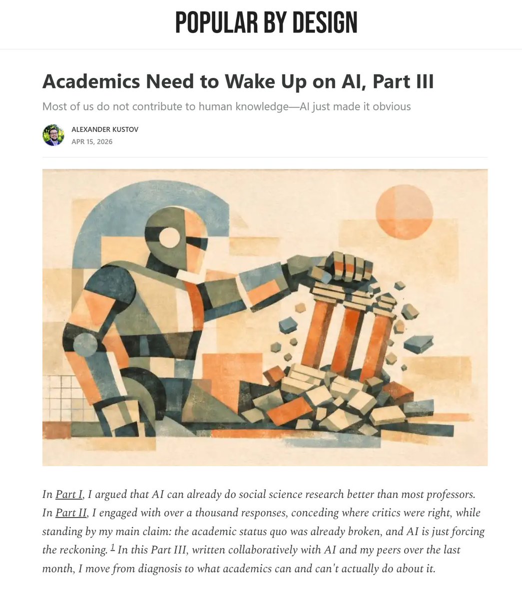 At long last, Part III! Even if you've disagreed with me on AI (or not), I hope you'll read this one.

It took the longest to write, so even if it's not the best of the three, it's certainly the most human.

popularbydesign.org/p/academics-ne…