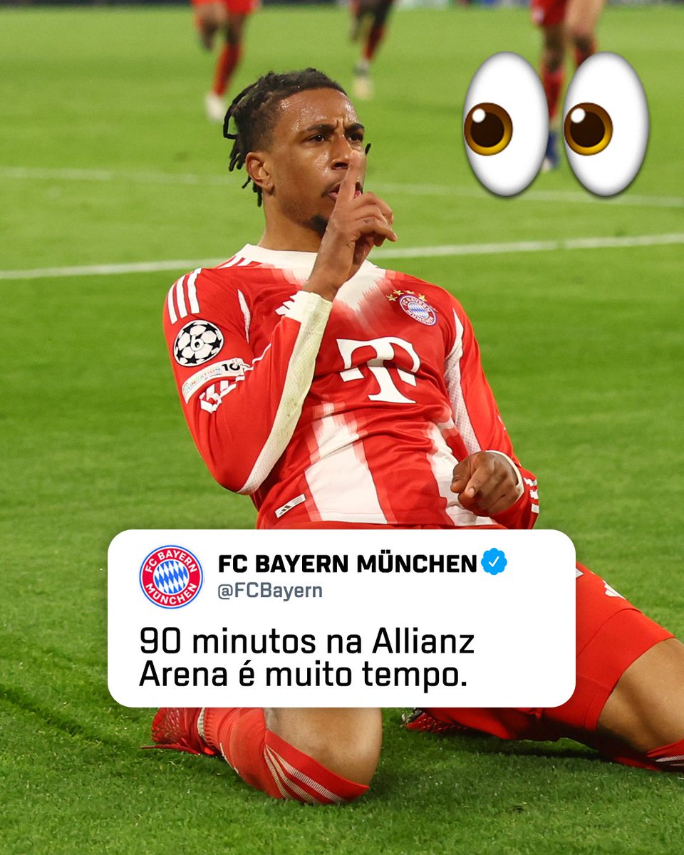 SportsCenterBR's tweet image. E ESSA PROVOCADA? 👀 O perfil oficial do Bayern no 'X' deixou essa provocação aí após eliminar o Real Madrid nas quartas da Champions League. O clube merengue costuma falar que '90 minutos no Bernabéu é muito tempo'.

#FutebolNaESPN #RealMadrid #Bayern #ChampionsLeague