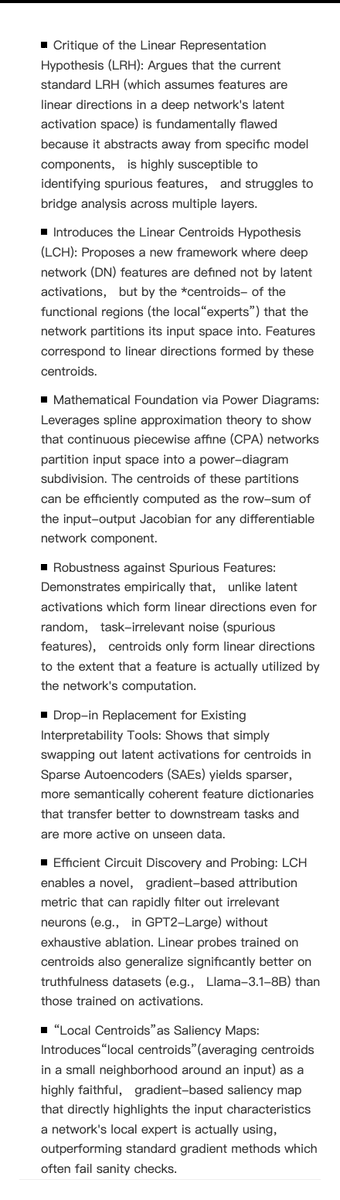 fly51fly's tweet photo. [LG] The Linear Centroids Hypothesis: How Deep Network Features Represent Data
T Walker, A I Humayun, R Balestriero, R Baraniuk [Rice University &amp; Google Research &amp; Brown University] (2026)
https://t.co/H2ZYZBtXb1 https://t.co/uwuObjNjUg