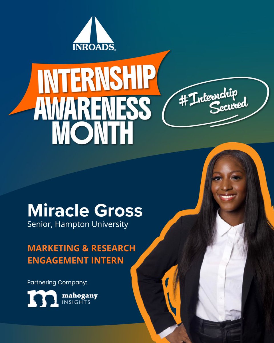 INROADS's tweet image. Building skills, confidence, and careers! Like Miracle, our interns are thriving thanks to incredible company partners!

Learn more about our internship program today! Visit INROADS.org/internships-pr…

#INROADSintern #Partnership #Nonprofit #Summerjobs