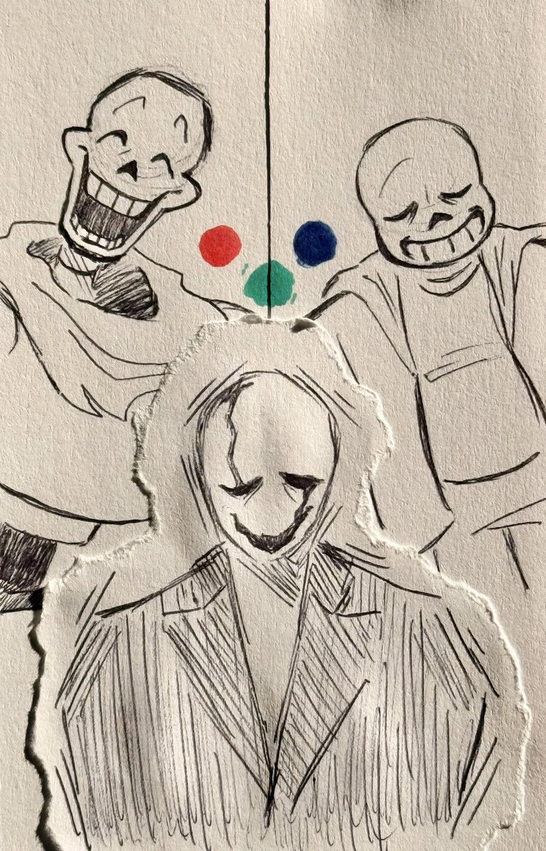 fatalezenith's tweet image. (work doodle) red, blue, and (if anything) in between. | #papyrus #gaster #sans