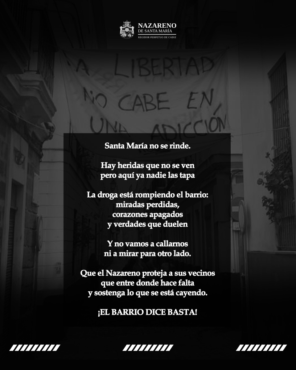 ¡EL BARRIO DICE BASTA!

Este viernes Santa María sale a la calle.
20:00 horas
Salida desde: Asociación de Vecinos 'Las Tres Torres'