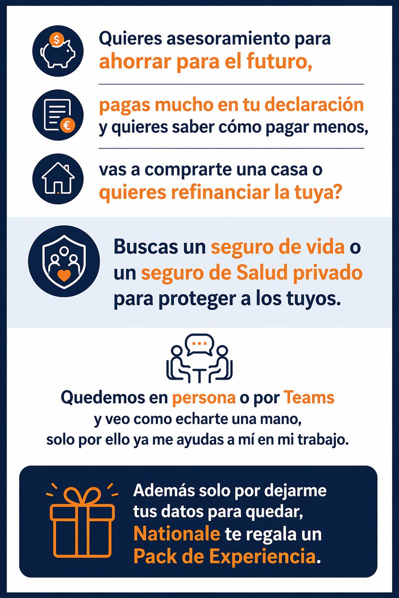 RubenNationale's tweet photo. Escríbenos y te asesoramos de forma gratuita.

https://t.co/CHoc8oi3T7

Quieres quedar para hacer un estudio gratuito y ayudarte en ahorro, salud o con la declaración y además llevarte un regalito. https://t.co/ZRI6aeNMPb