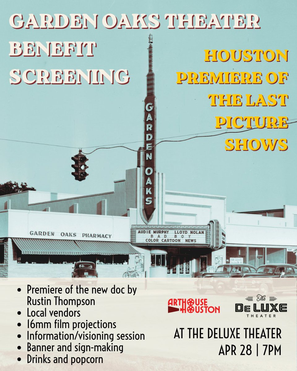 Join us on 4/28 at the DeLUXE Theater for a special evening dedicated to preserving one of Houston's historic cinema landmarks. This fundraiser, film screening, and community visioning session comes at a critical moment, with only a month to secure its future. RSVP IN BIO.