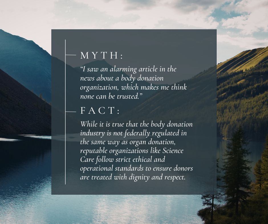 Science Care was the first non-transplant body donation organization to earn accreditation from the American Association of Tissue Banks.

This post is part of our ongoing Myth vs. Truth series. Learn more on our blog: sciencecare.com/blog/breaking-…