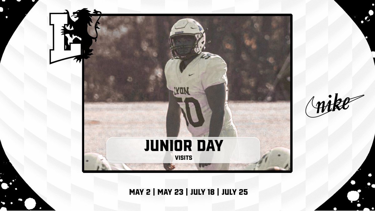 _Lyon_Football's tweet photo. Class of 2027! Come visit us on a Junior Day and learn about the #LyonWay!

https://t.co/oTcrbK2Rpj

Be sure to fill out our recruiting form as well and your position coach will be in touch!

https://t.co/ySd6B3Dj5o

*Class of 2027 ONLY!

#LyonWay #FastandFurious #d3fb https://t.co/uR9IMwTqAN