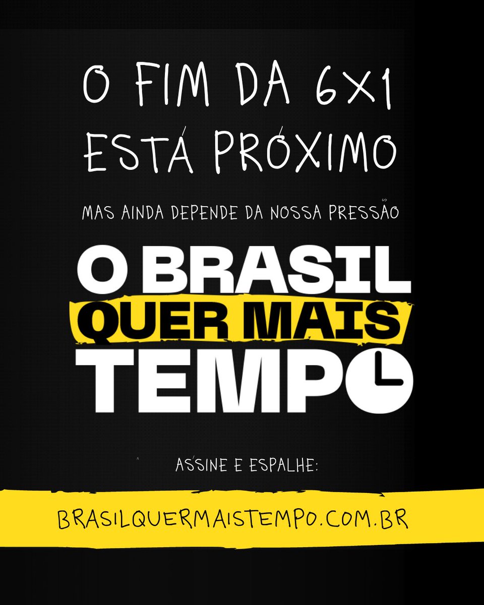 🚨 FIM DA 6x1: O BRASIL QUER MAIS TEMPO!

Com a PEC que avançou hoje na Câmara e o Projeto de Lei do Presidente Lula, o fim da escala 6x1 está cada dia mais perto.

Mas os bolsonaristas querem barrar a proposta!

Por isso acesse brasilquermaistempo.com.br/?ref=erika-hil… e pressione o Congresso!