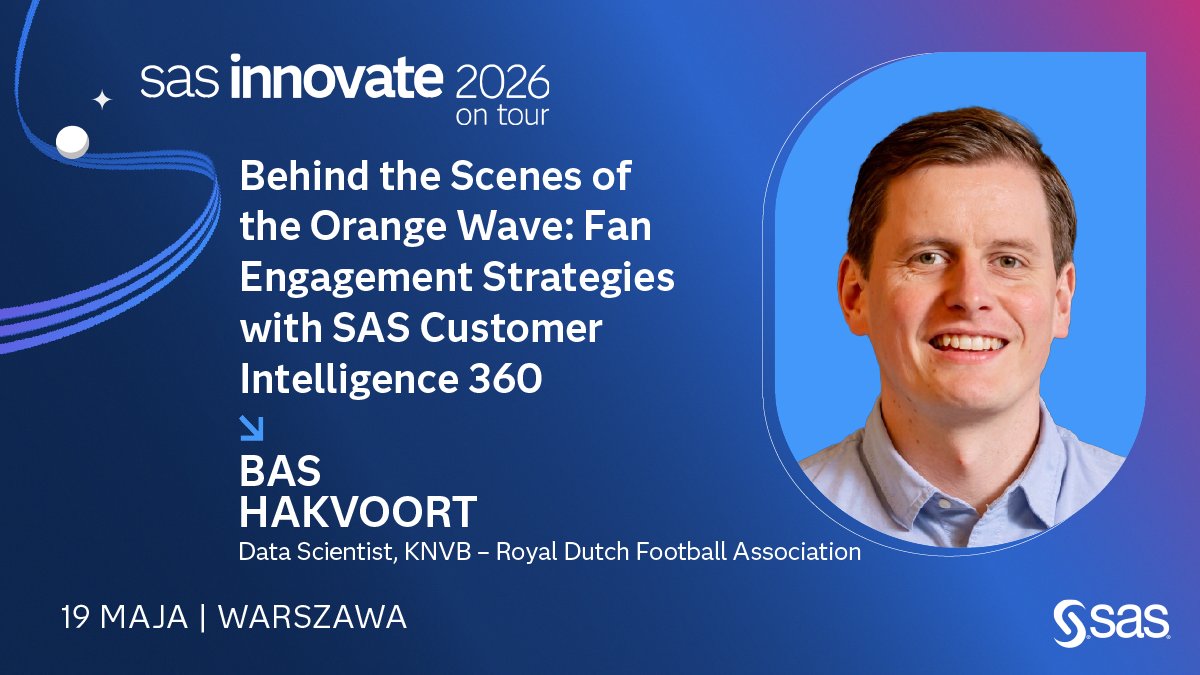 SASpoland's tweet photo. Podczas konferencji SAS Innovate w Warszawie, Bas Hakvoort, Data Scientist w KNVB - Królewskim Holenderskim Związku Piłki Nożnej, opowie, jak powstaje słynna „Orange Wave”, którą tworzą kibice reprezentacji Holandii. https://t.co/CAfr4gz0oo https://t.co/kntWDzIm52