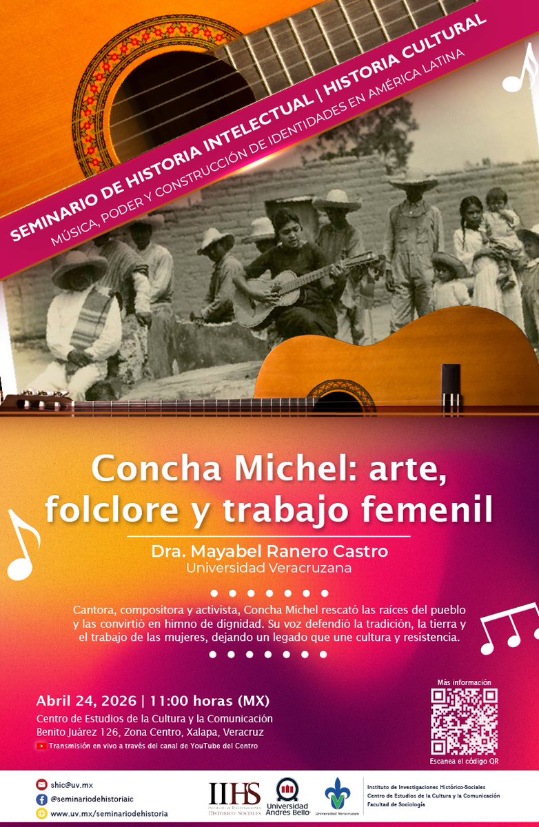 FacDerUV's tweet image. 🎶 “Concha Michel: arte, folclore y trabajo femenil”

🗓 24 abril 2026
⏰ 11:00 h
📍 Xalapa | 💻 Transmisión en vivo
Charla sobre identidad, cultura y el legado de una figura clave del folclore mexicano.
#FacDerUV #FDX #UV