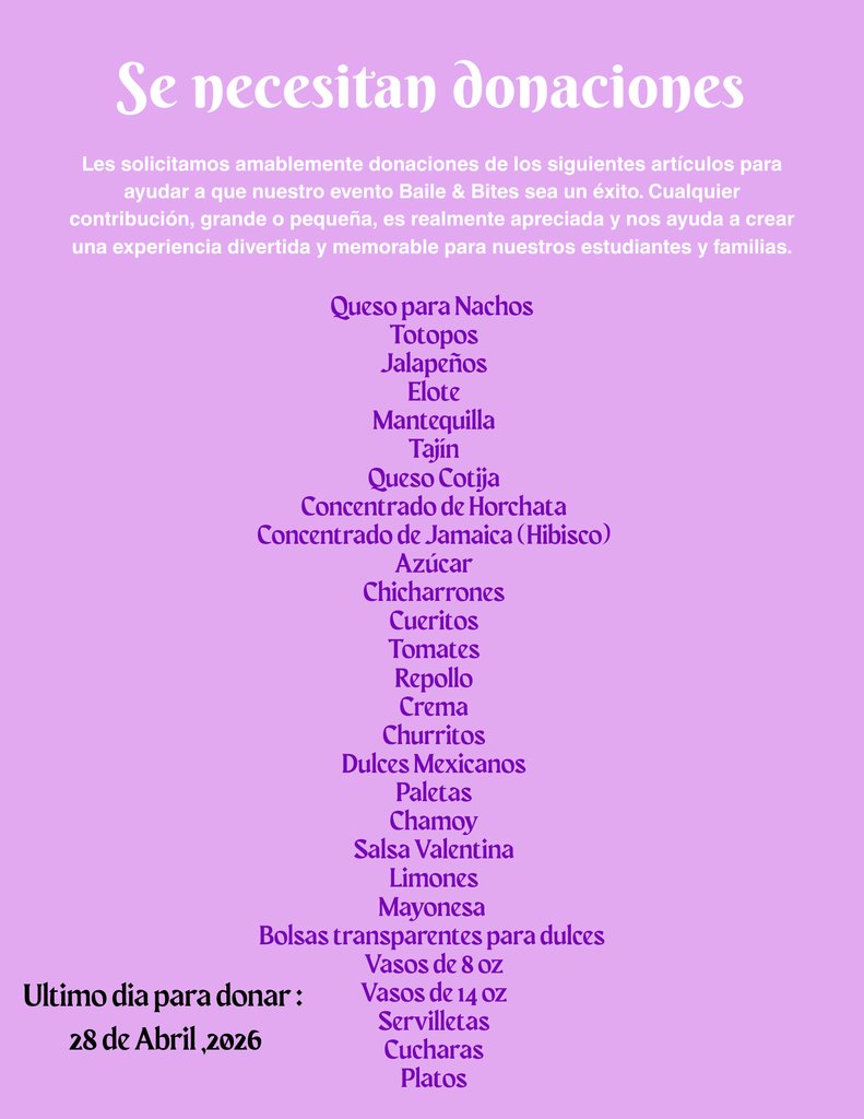 moye_elementary's tweet image. Help make our April 29 Bites &amp;amp; Bites event unforgettable! We’re seeking donations of chips, toppings (cheese, Tajín, lime), sweets, &amp;amp; drinks. Check our full wishlist &amp;amp; drop items at the Front Office by April 28. Thanks for your big hearts! 🌶️🍭 #SchoolSpirit